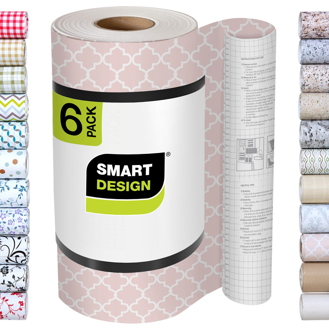 Smart Design Bonded Grip Shelf Liner - 12 Inch x 60 Feet Total (Set of 6 Rolls) - Chantilly Blush